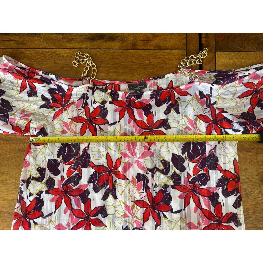 Bold Elements Floral Cold Shoulder Blouse Gold Chain Straps XXL - Picture 5 of 9